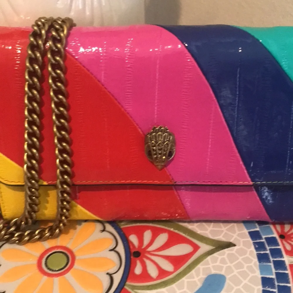 KURT GEIGER LONDON Kensington Multi Color Stripe Chain Wallet - Picture 6 of 13